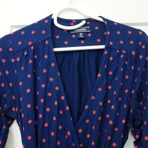 Lands End Wrap Dress Blue with Pink Dots Size XS